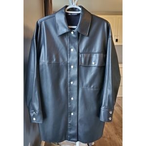Zara - Oversized Faux Leather Shirt Jacket